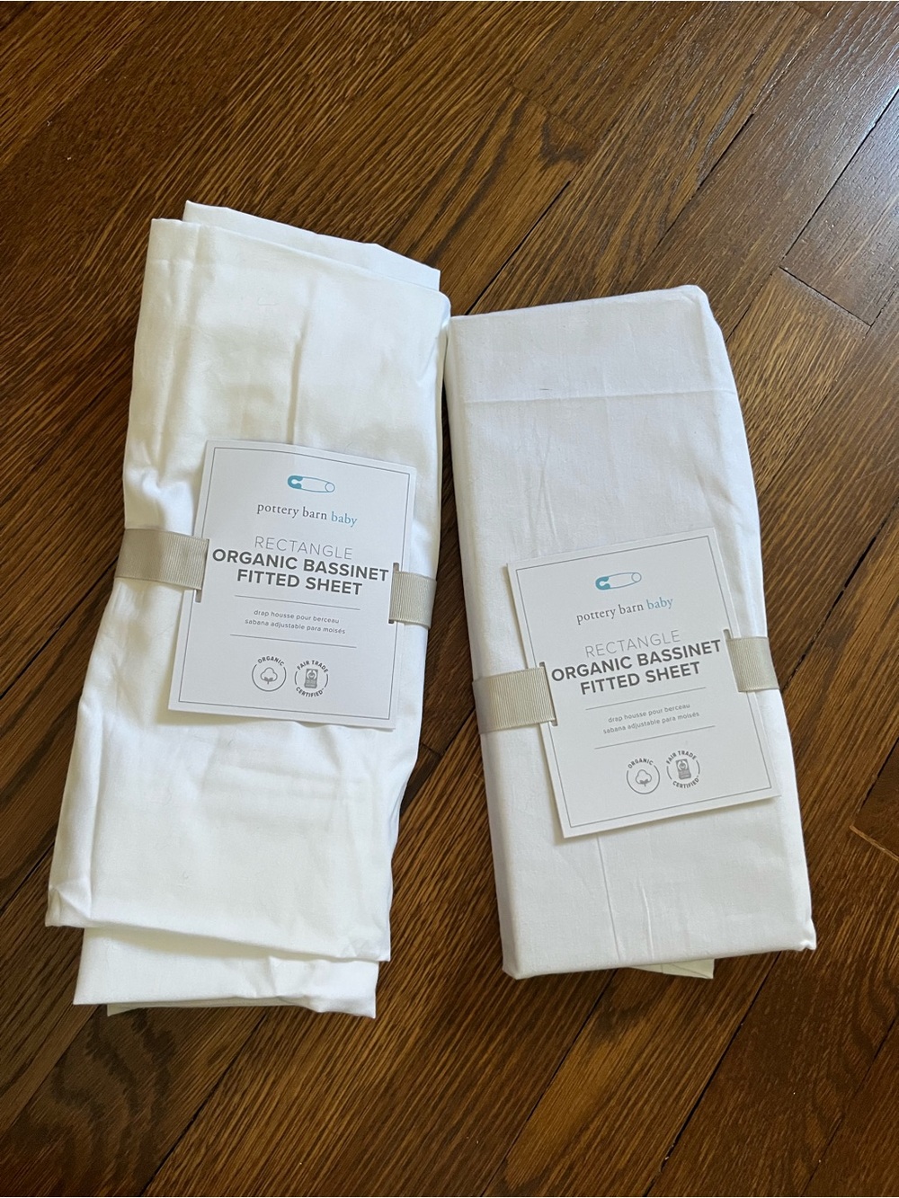 Pottery Barn Baby Organic Bassinet Fitted Sheet Rectangle White Set of 2 NWT